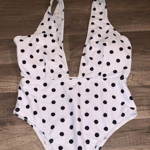 Polka dot plunge neck one piece